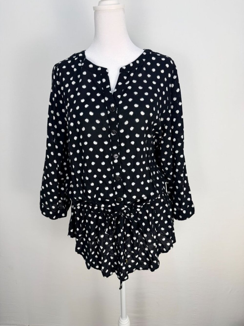 Croft & Barrow Womens XL Polka Dot Blouse Black White Peplum Tunic Top - Picture 14 of 14